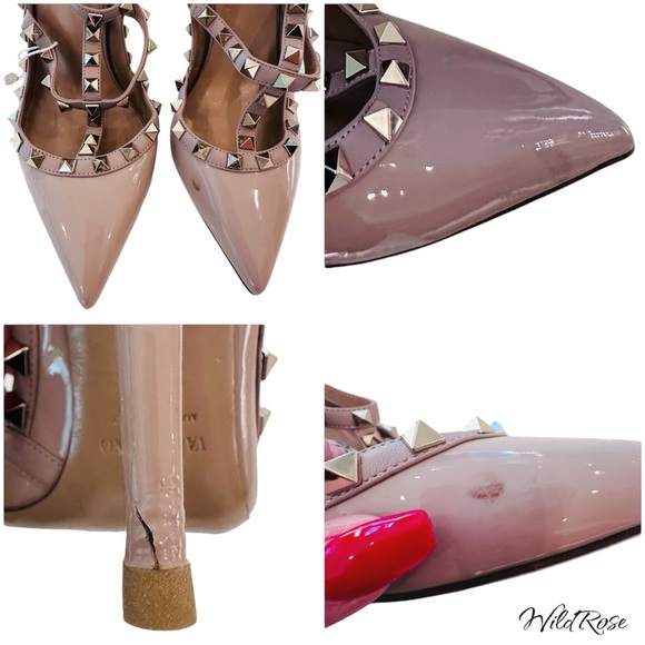 Valentino Garavani Rockstud Ankle Strap Pumps in Nude Patent Leather Size 38 - Picture 16 of 17